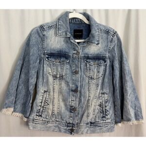 Liverpool XS Womens Denim Jacket Acid Wash Trucker Button Grunge Fringe  Y2K